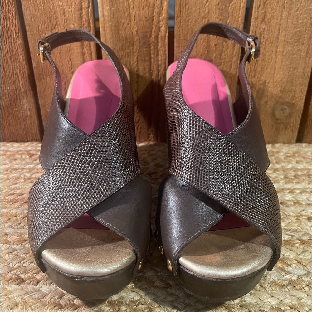 Lily Pulitzer Wedge Wood Heel Open Toe Sandals Sz 9-1/2